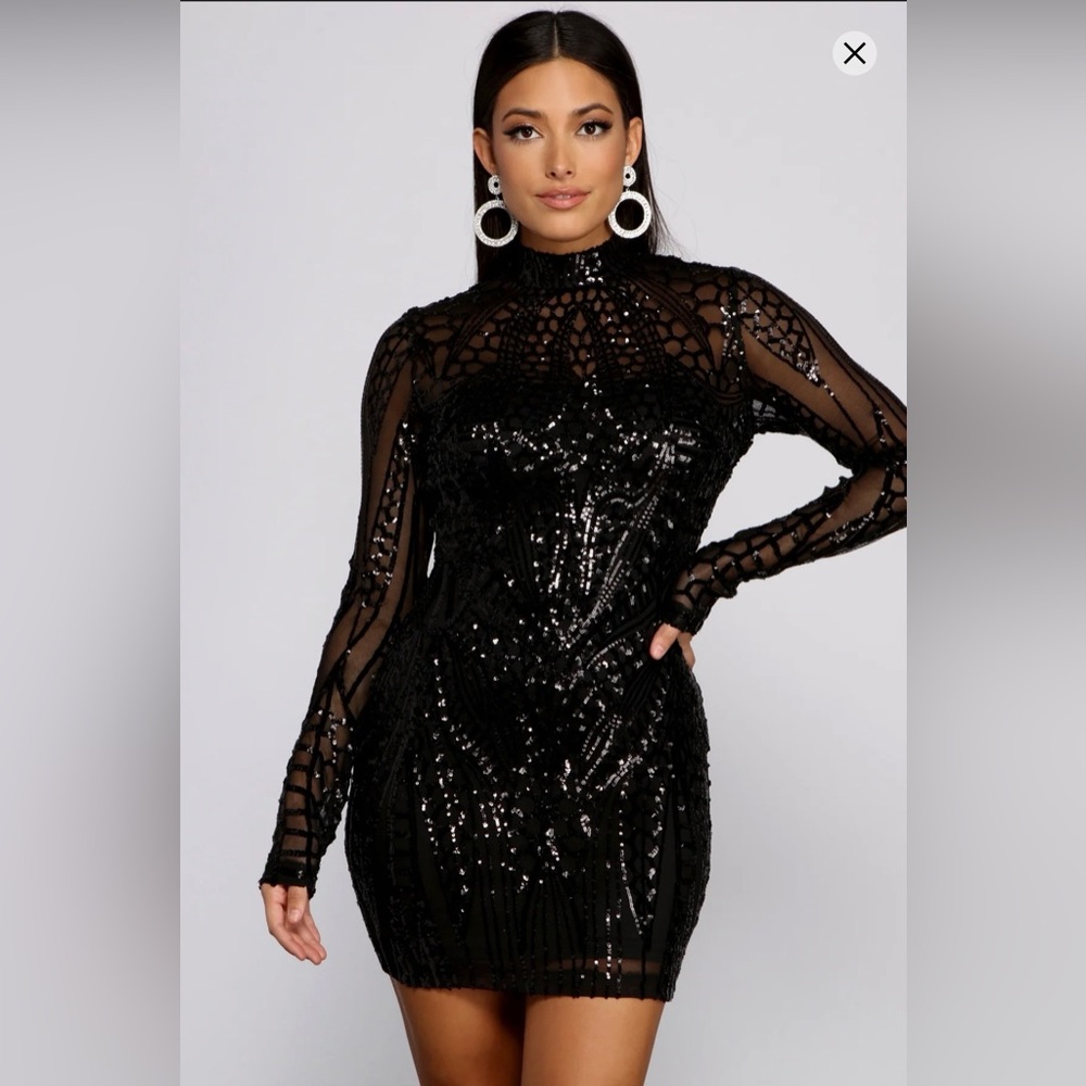 Windsor Black Sequin Long Sleeve Dress